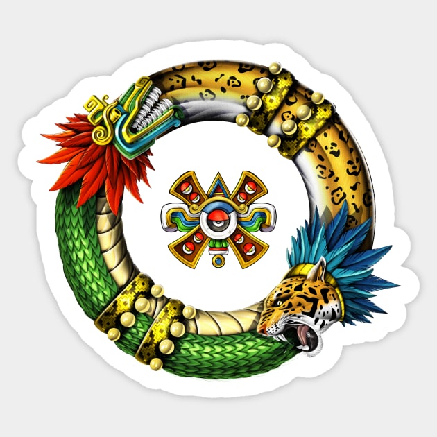 Aztec Quetzalcoatl Jaguar Sticker by underheaven